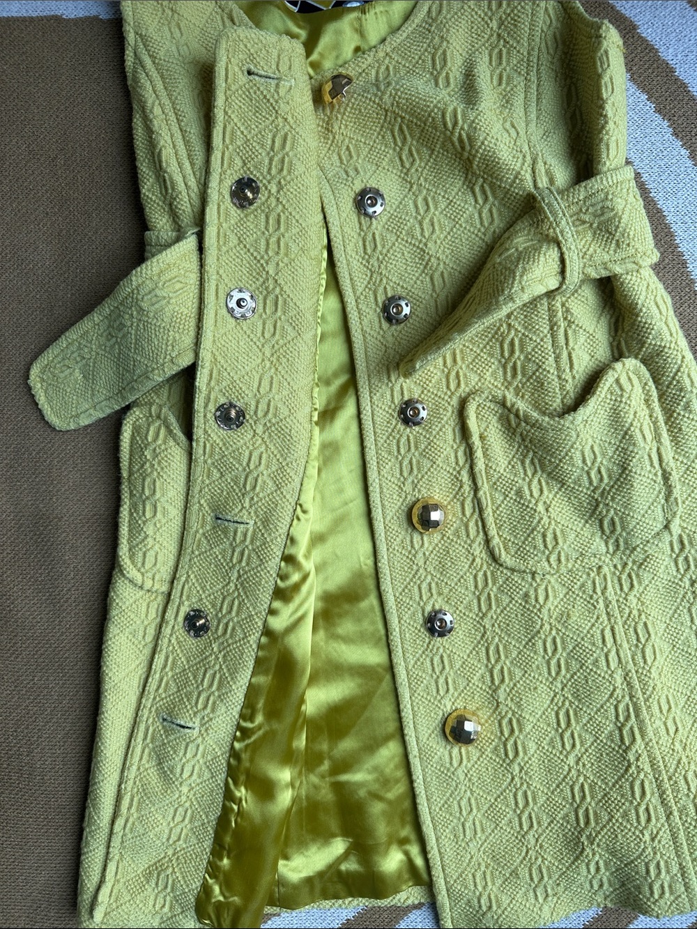 Milly Yellow Textured Sleeveless Dress with Belt - Picture 5 of 13